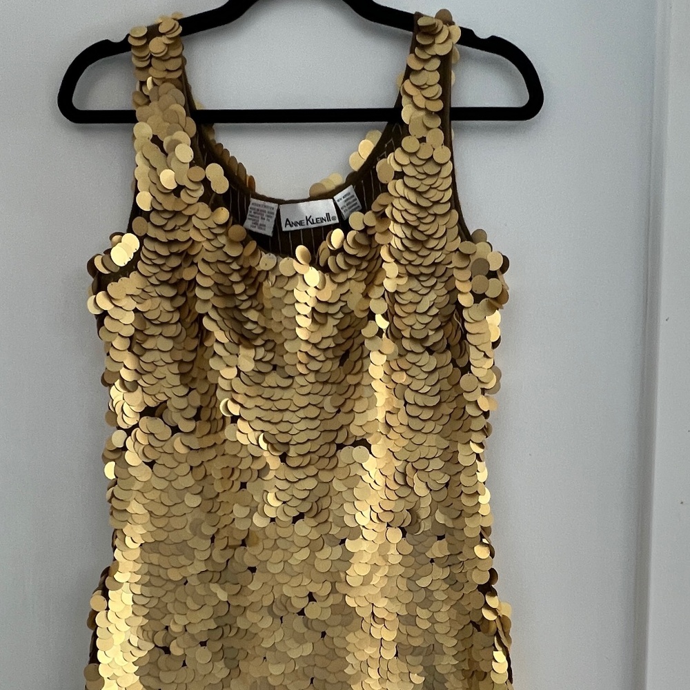 Gold Ann Klein Fish Scale Cocktail Dress Size M